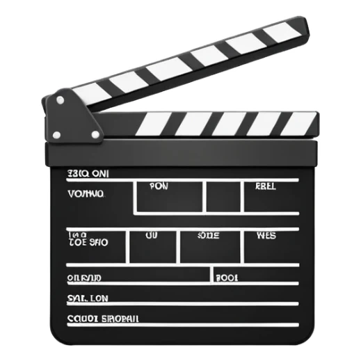 Extremely minimalist movie clapperboard with angled top bar, black and white, iOS emoji style with just the essential elements sticker