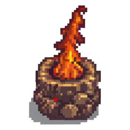 high contrast anvil with fire in the background, pixel art style sticker