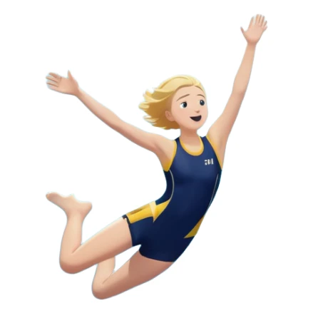 A young, inexperienced person stands at the edge of a pool named “Confidence,” mid-jump, arms open wide. Below, skilled divers are already in motion—but this person dives in with bold energy, unshaken by their lack of experience. The water sparkles,  sticker