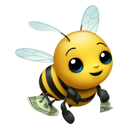 baby bees following big bee with money sticker