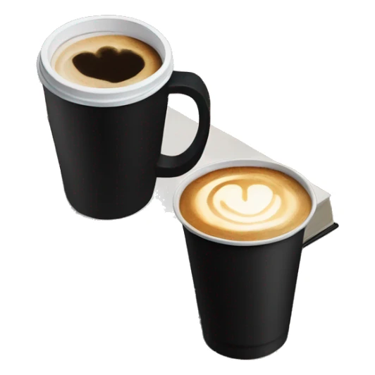 Black paper cup of coffee on the table and a black book sticker