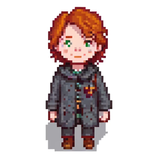 pixel art style Ron Weasley character with red hair and freckles sticker