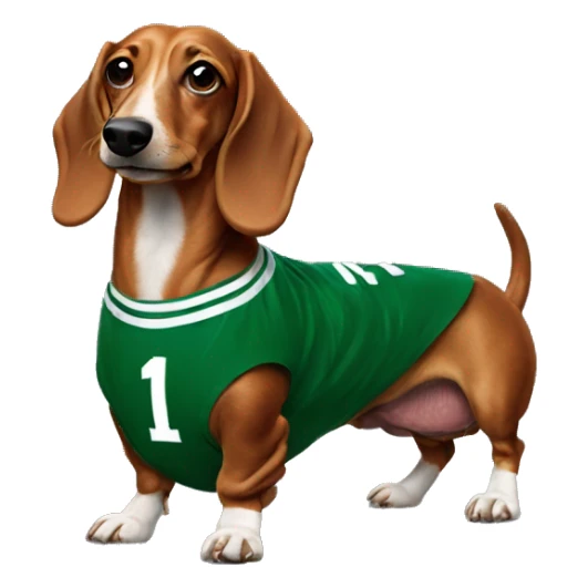 Wiener dog wearing Celtics jersey sticker