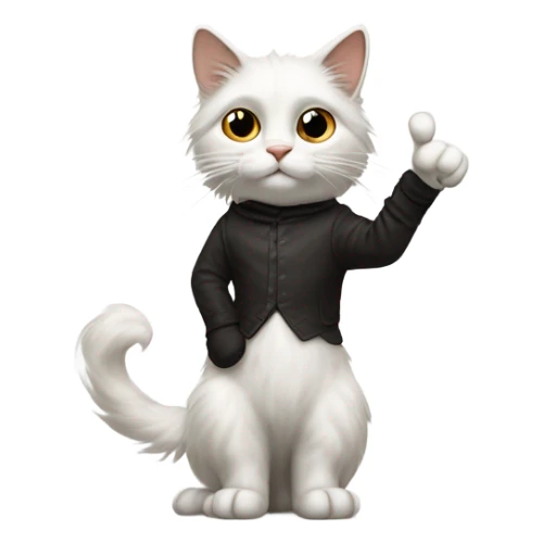 Long haired White cat with black and brown areas standing on hind legs like puss in boots giving middle fingers with both front paws  sticker