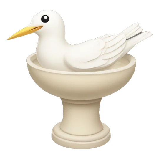 beige bird bath with a white bird in courtyard  sticker