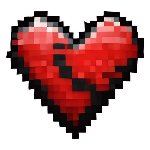 Pixelated red heart with black outline with glare sticker