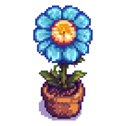 pixel art flower, retro video game style sticker