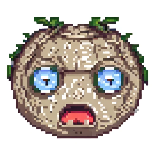 annoyed face with rolling eyes and a shocked mouth, pixel art style sticker