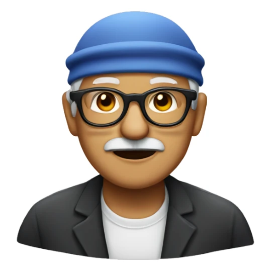 Old man with black eyeglasses and skullcap sticker