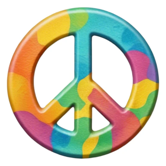 A round hippie colored button with a peace sign in the center sticker