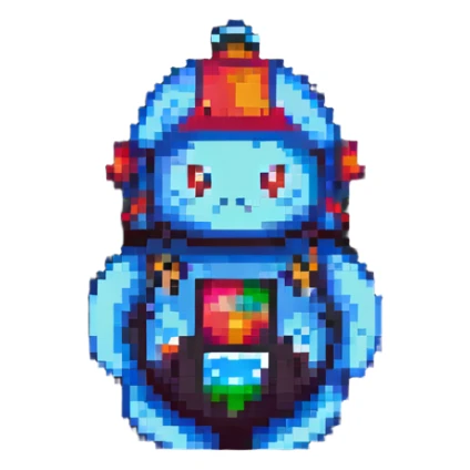 the word 'Vrishali' in pixel art style, bold and colorful, retro video game feel sticker