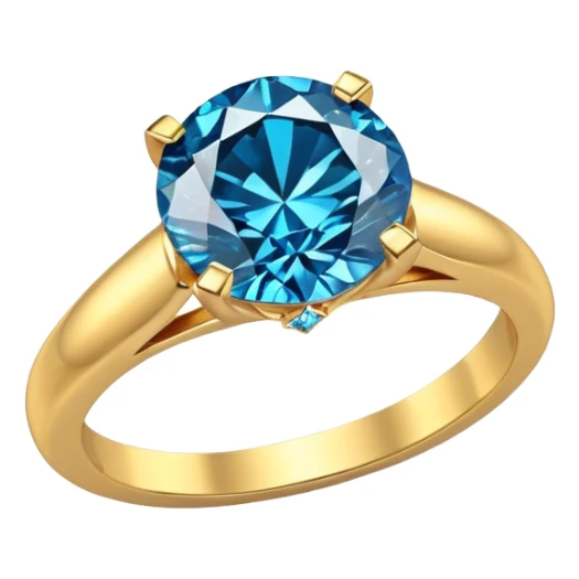 3D rendering, sparkling blue diamond 24k gold ring sticker