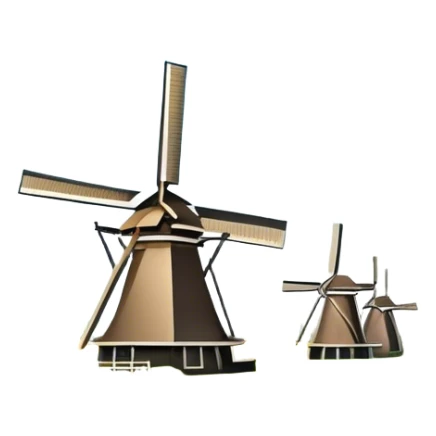 Cinematic Realistic Kinderdijk Windmills Landmark Emoji, showcasing traditional Dutch windmills aligned along a tranquil canal, with lush green fields, soft ripples in the water. sticker