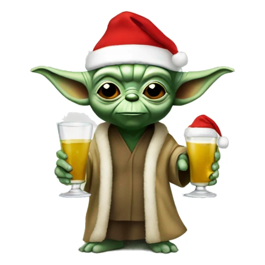 Yoda in a Christmas hat with two alcoholic drinks in hand sticker