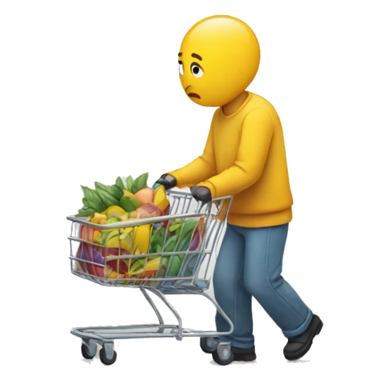person looking sad, pushing a shopping cart with nothing in it sticker