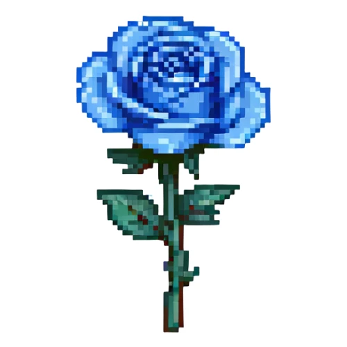 pixel art icon of a blue rose, clean and simple sticker