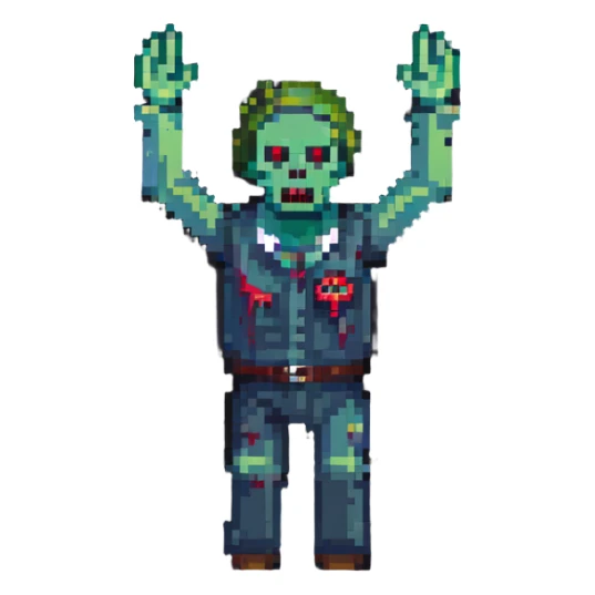 isometric zombie with arms raised in the air sticker