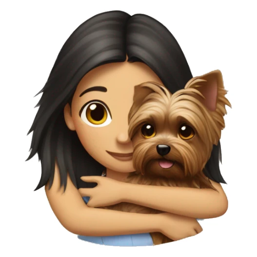 Brunette girl hugs yorkie dog sticker