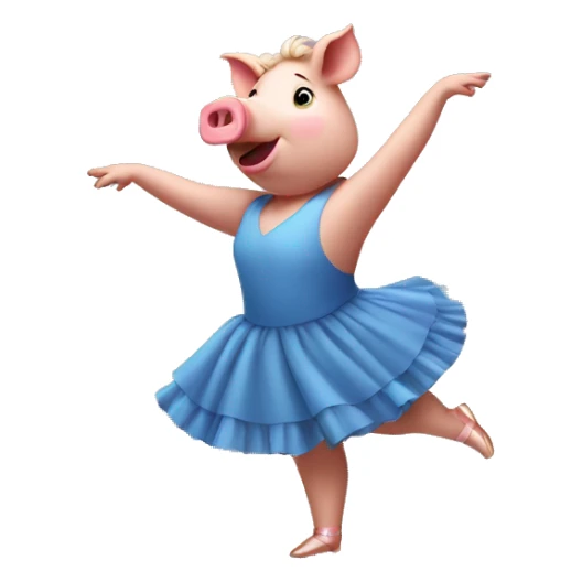 A big pig wearing a blue dress doing ballet  sticker