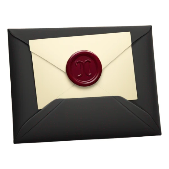 black envelope with burgundy wax seal sticker