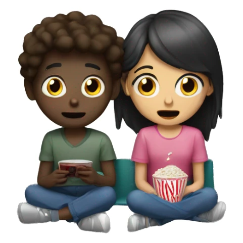 Boy and girl watching scary movie sticker