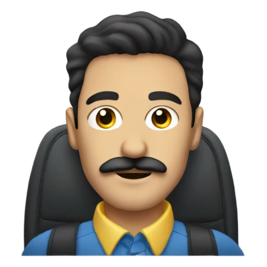 dark hair dark eye man with mustache sitting in car sticker