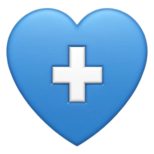 Minimal medical AI logo emoji, heart or shield shape, broken ECG line stylized as letters AI, flat vector style, clean modern healthcare design, blue and white, trustworthy, simple sticker