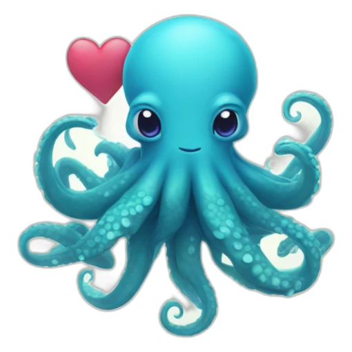 cute blue kraken with adorable face with huge hearts sticker