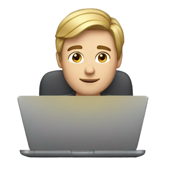 Man with brown hair and blonde highlights working on laptop sticker