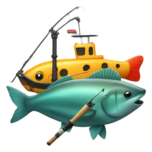 Fishing rod with submarine attached  sticker