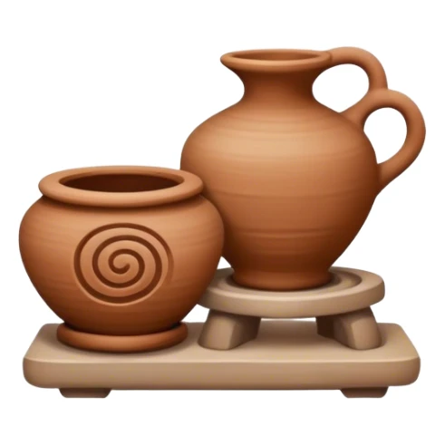 Pottery, clay sculpture, pottery wheel, earthy tones, simple design, minimalistic, on a white background, no extra details sticker
