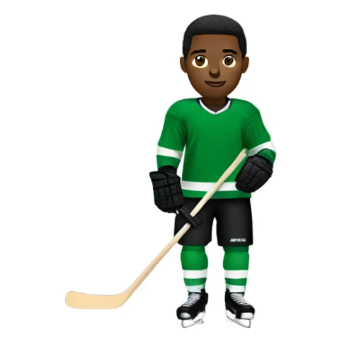 Black hockey player with green jersey sticker