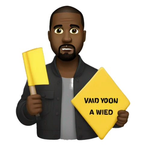 Kanye west holds a yellow sign sticker