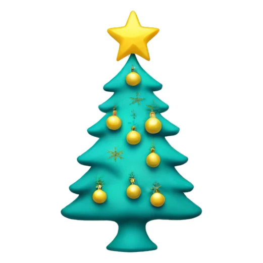 White christmas tree with teal ornaments with a yellow star at the top sticker