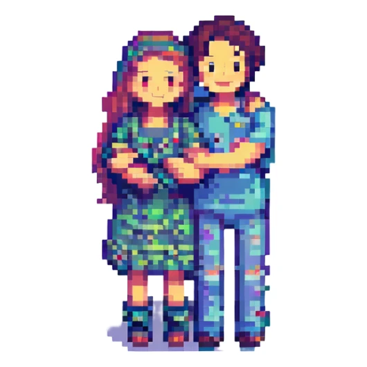 a group of friends, pixel art style, smiling, arms around each other sticker