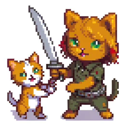a girl kitty cat holding a knife, attacking a boy dog sticker