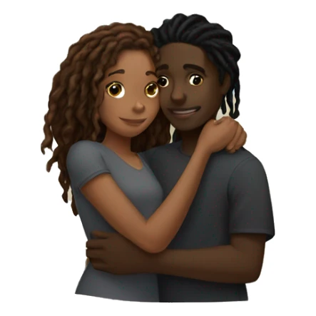 Brown girl with wavy hair hugging black boy who has dreads  sticker