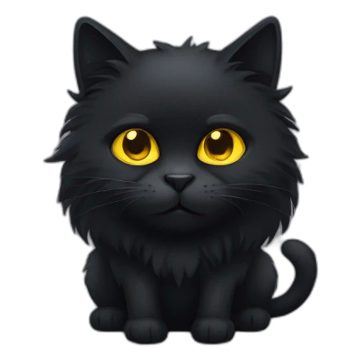 fluffy black cat with yellow eyes and unhappy face sticker