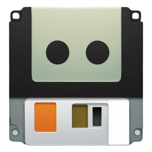 A retro floppy disk with a glowing pixel effect, futuristic neon grid background, simple bold design. sticker