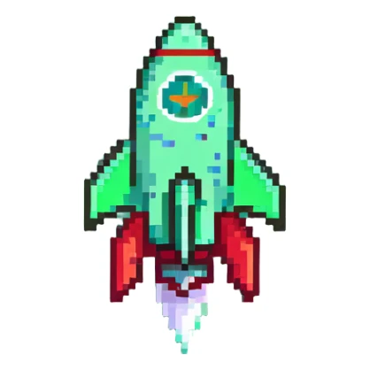 Prominent green checkmark emoji (iOS style) with a tiny rocket ship flying diagonally in the bottom right corner sticker