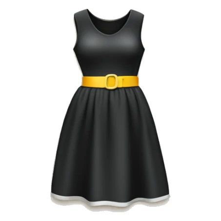a simple black dress icon with a ruler or measuring tape wrapped around it, symbolizing clothing measurements. sticker