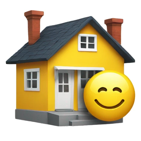 smiling emoji with a yellow home in its mouth sticker