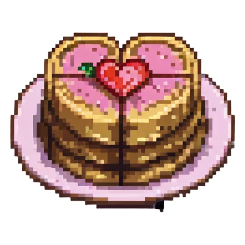 heart shaped pancakes, pixel art style sticker