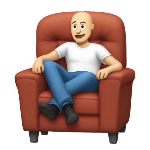 bald man on a comfy tv armchair with one sock half off their foot sticker