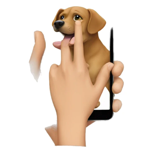 a hand holding a phone that has a dog on the screen sticker