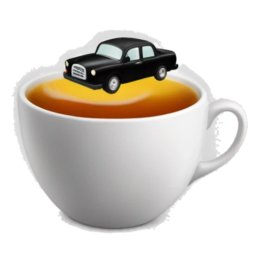 black taxi cab inside a cup of tea sticker