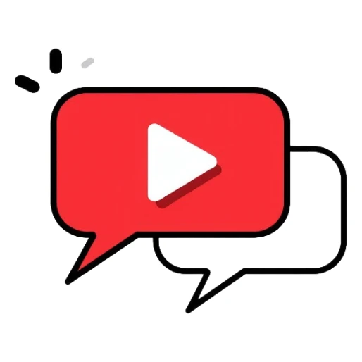 Minimalist logo for an AI YouTube video chat assistant, featuring a red play button inside a speech bubble with subtle circuit pattern, flat design with YouTube red (#FF0000) and light gray accents sticker