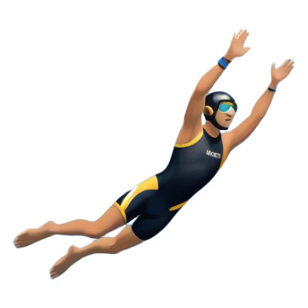 A diver mid-air, diving from a rocky cliff into the sparkling blue ocean below. The background shows a dramatic cliffside and clear sky, capturing the daring and exhilarating nature of cliff diving, with the water below ready to embrace the plunge. sticker