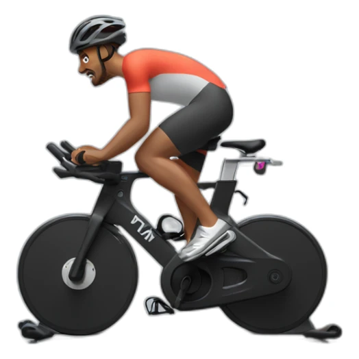 Man on Peloton stationary bike with screen. No helmet sticker