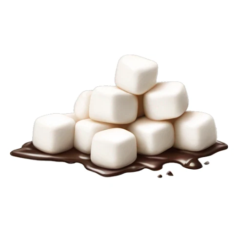 small pile of isolated realistic white marshmallows with chocolate drizzled on top. sticker